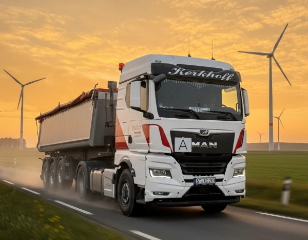 Kerkhoff Transporte - Baustoff Transport Nordwalde Kipper fährt auf Straße